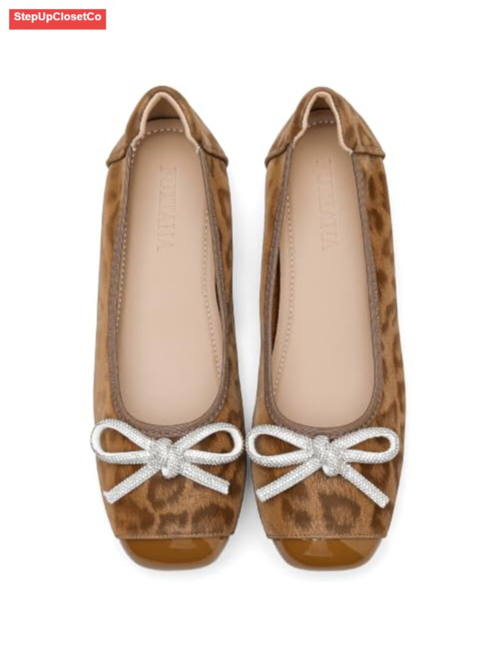Women's Leopard Ballet Flats Square Toe Synthetic Leather Slip On - Picture 1 of 6